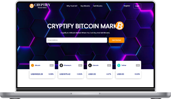 Mockup Preview of Cryptify Bitcoin Market Website on 15 inch Macbook Pro