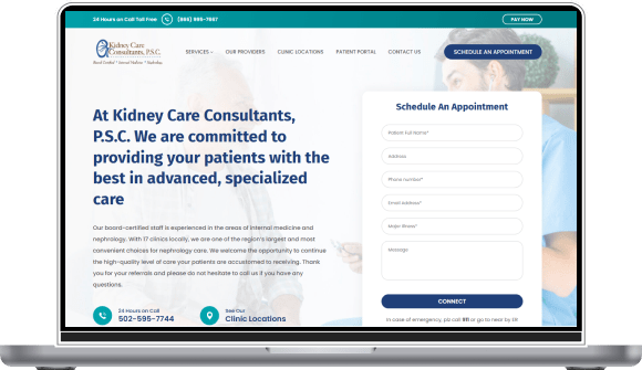 Mockup Preview of Kidney Care Consultants Website on 15 inch Macbook Pro